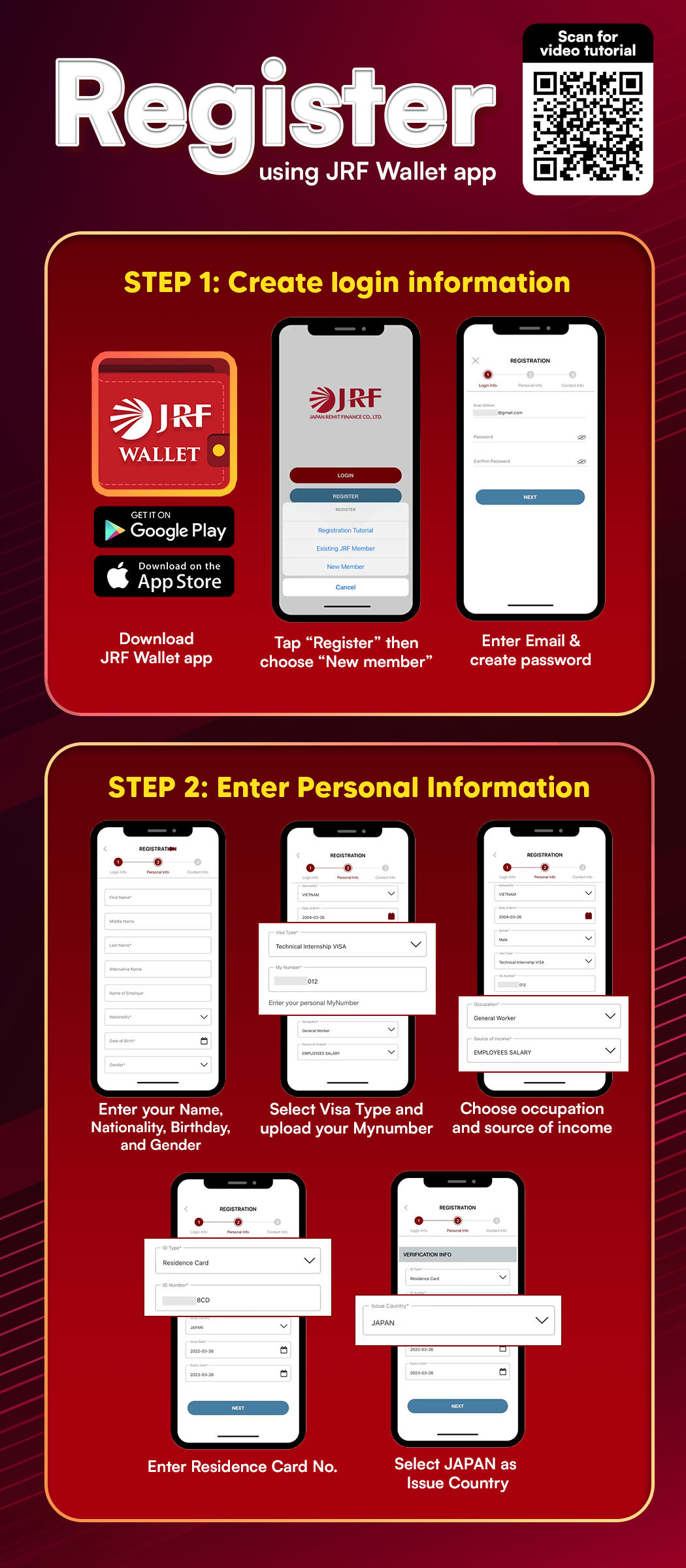 Steps on how to register using the JRF Wallet mobile remittance app